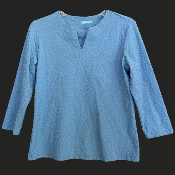 J. McLaughlin Matelassé Carly Top M Leopard Cheetah Blue Old Money Preppy Classy - Picture 1 of 9
